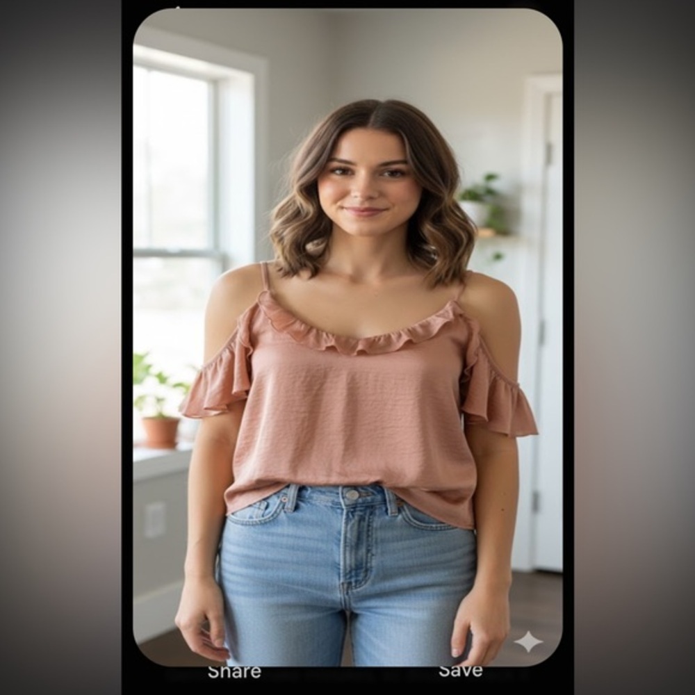 FREE PEOPLE Elegant Ruffled Satin Top in Tan. Size S